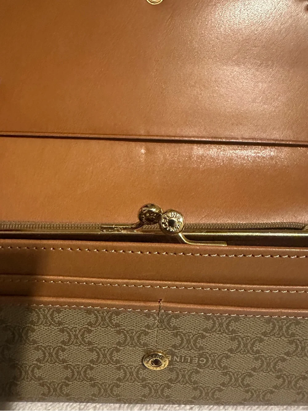 Celine Macadam Kiss Lock Wallet Leather Long Wallet Made in Italy